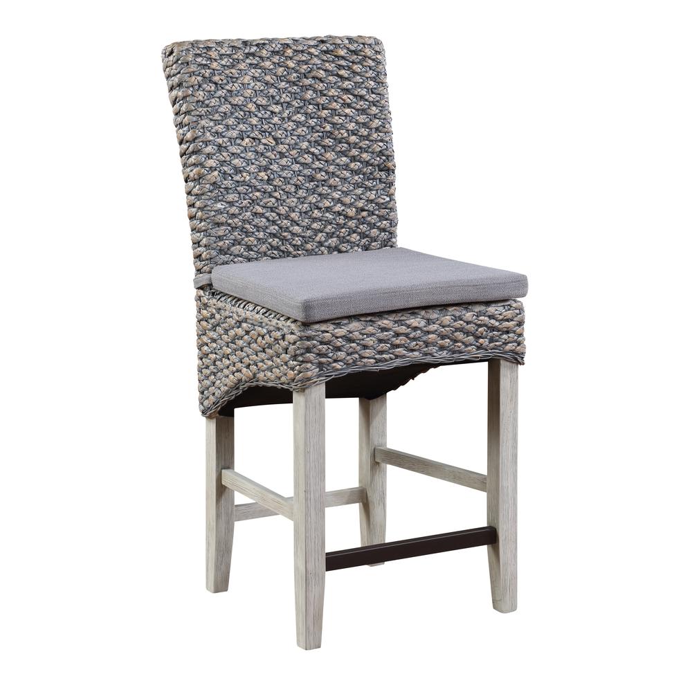 Quincy Coastal Seagrass Counter Height Dining Barstools with Cushion - Set of 2 - Grey. Picture 1