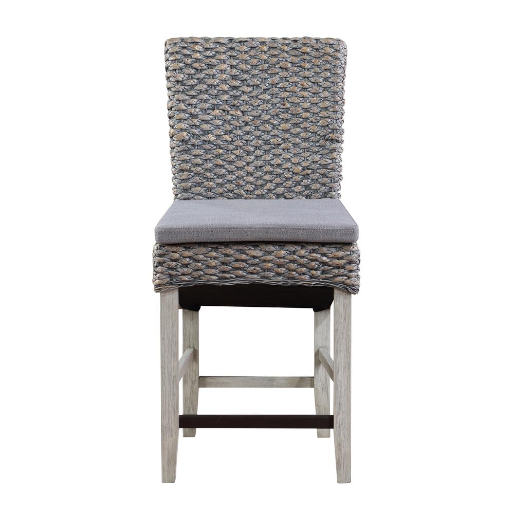 Quincy Coastal Seagrass Counter Height Dining Barstools with Cushion - Set of 2 - Grey. Picture 2