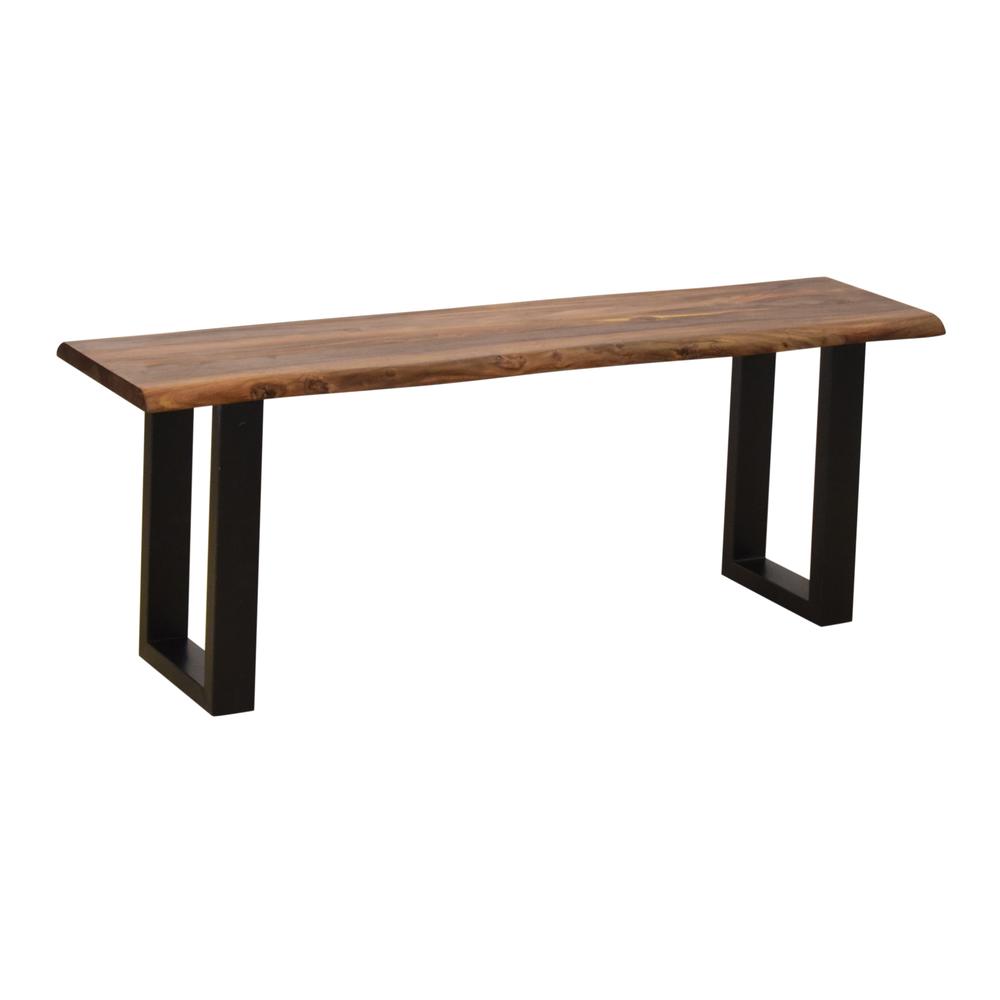 Heath Exotic Live Edge Solid Sheesham Wood Counter Height Dining Bench with Iron Legs. The main picture.