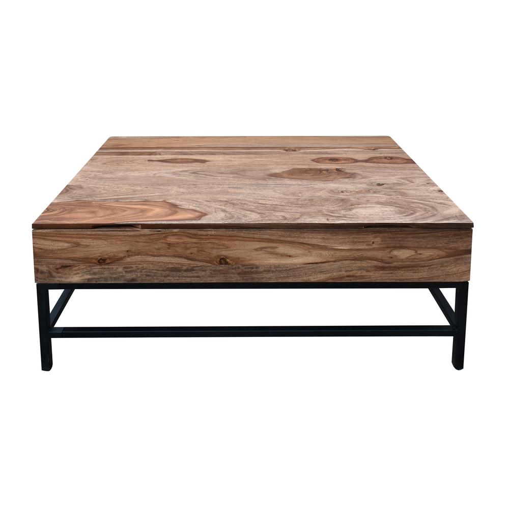Mercer Rustic Lift Top Cocktail or Coffee Table with Hidden Storage - Natural Finish with Black Metal Legs. Picture 2