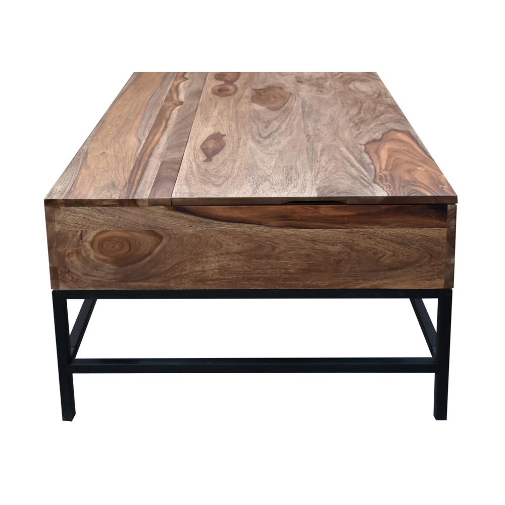 Mercer Rustic Lift Top Cocktail or Coffee Table with Hidden Storage - Natural Finish with Black Metal Legs. Picture 5