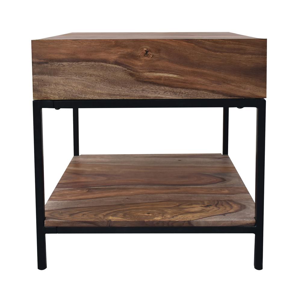 Mercer Rustic 1 Drawer End or Side Table with Shelf - Natural Finish with Black Metal Legs. Picture 2