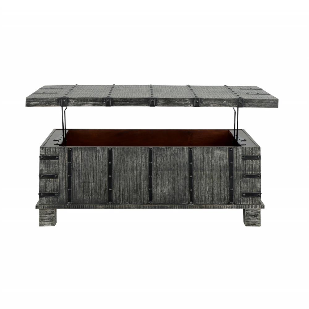 Rustic Lift Top Cocktail or Coffee Table with Hidden Storage in a Weathered Grey Finish. Picture 4