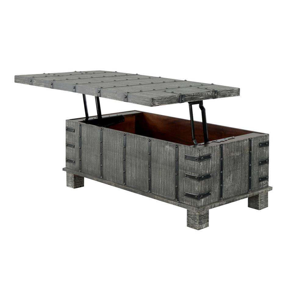 Rustic Lift Top Cocktail or Coffee Table with Hidden Storage in a Weathered Grey Finish. Picture 5