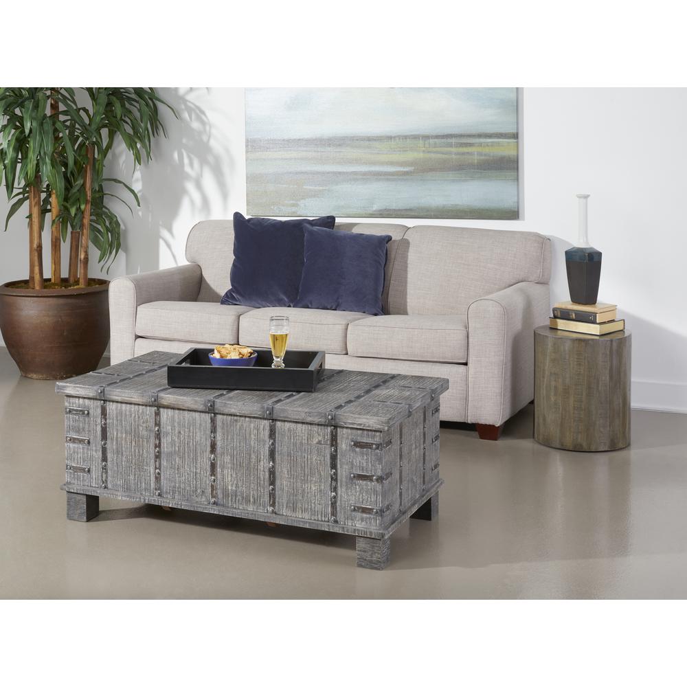 Rustic Lift Top Cocktail or Coffee Table with Hidden Storage in a Weathered Grey Finish. Picture 10