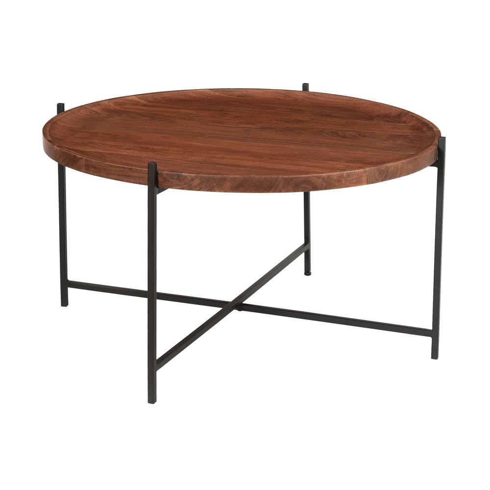 Brant Contemporary Round Tray Top Cocktail or Coffee Table with Black Metal Legs. Picture 1