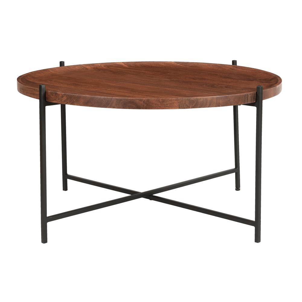 Brant Contemporary Round Tray Top Cocktail or Coffee Table with Black Metal Legs. Picture 2