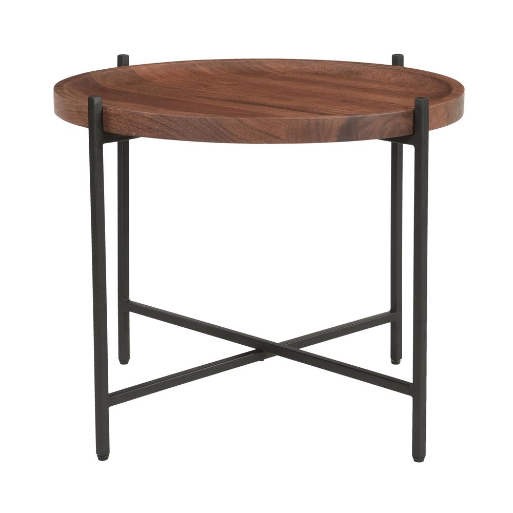 Brant Contemporary Round Tray Top Accent or Side Table with Black Metal Legs. Picture 2