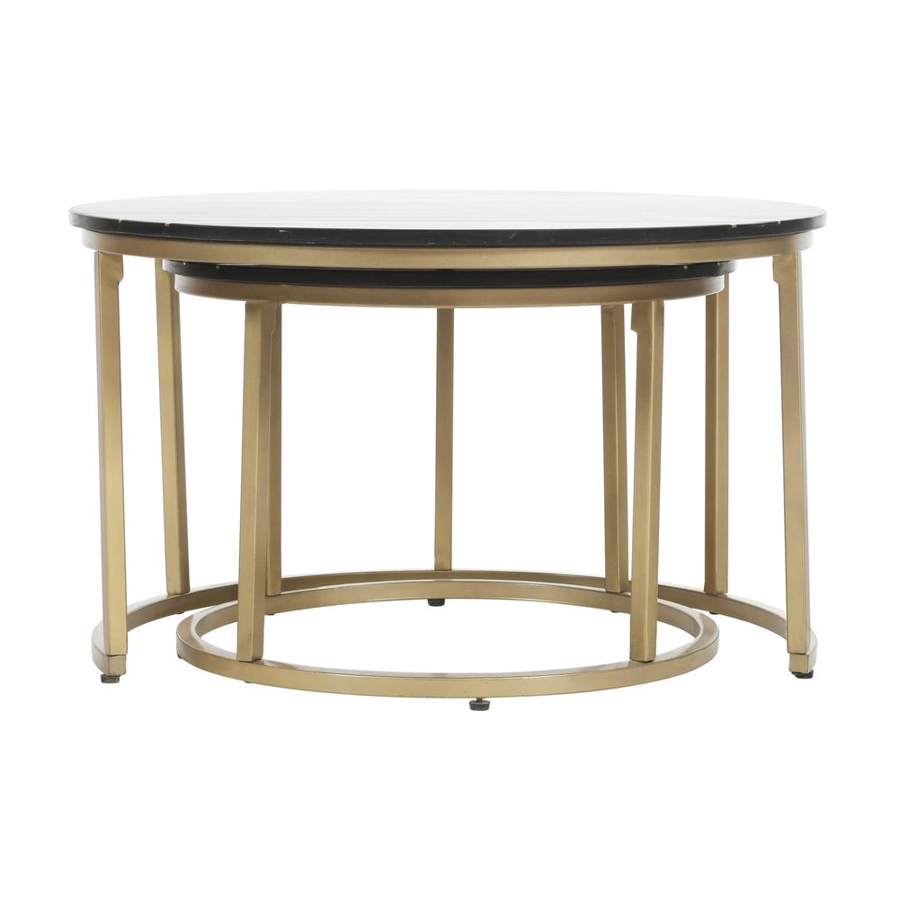 Erick Contemporary Nesting Table with Black Marble Tops in Set of 2 with Gold Powder Coated Base. Picture 3