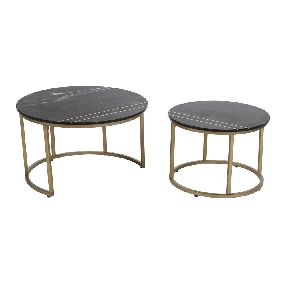 Erick Contemporary Nesting Table with Black Marble Tops in Set of 2 with Gold Powder Coated Base. Picture 2