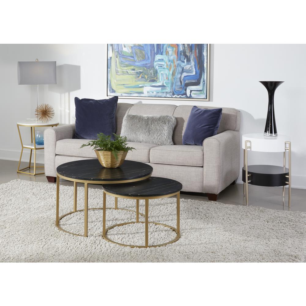 Erick Contemporary Nesting Table with Black Marble Tops in Set of 2 with Gold Powder Coated Base. Picture 5