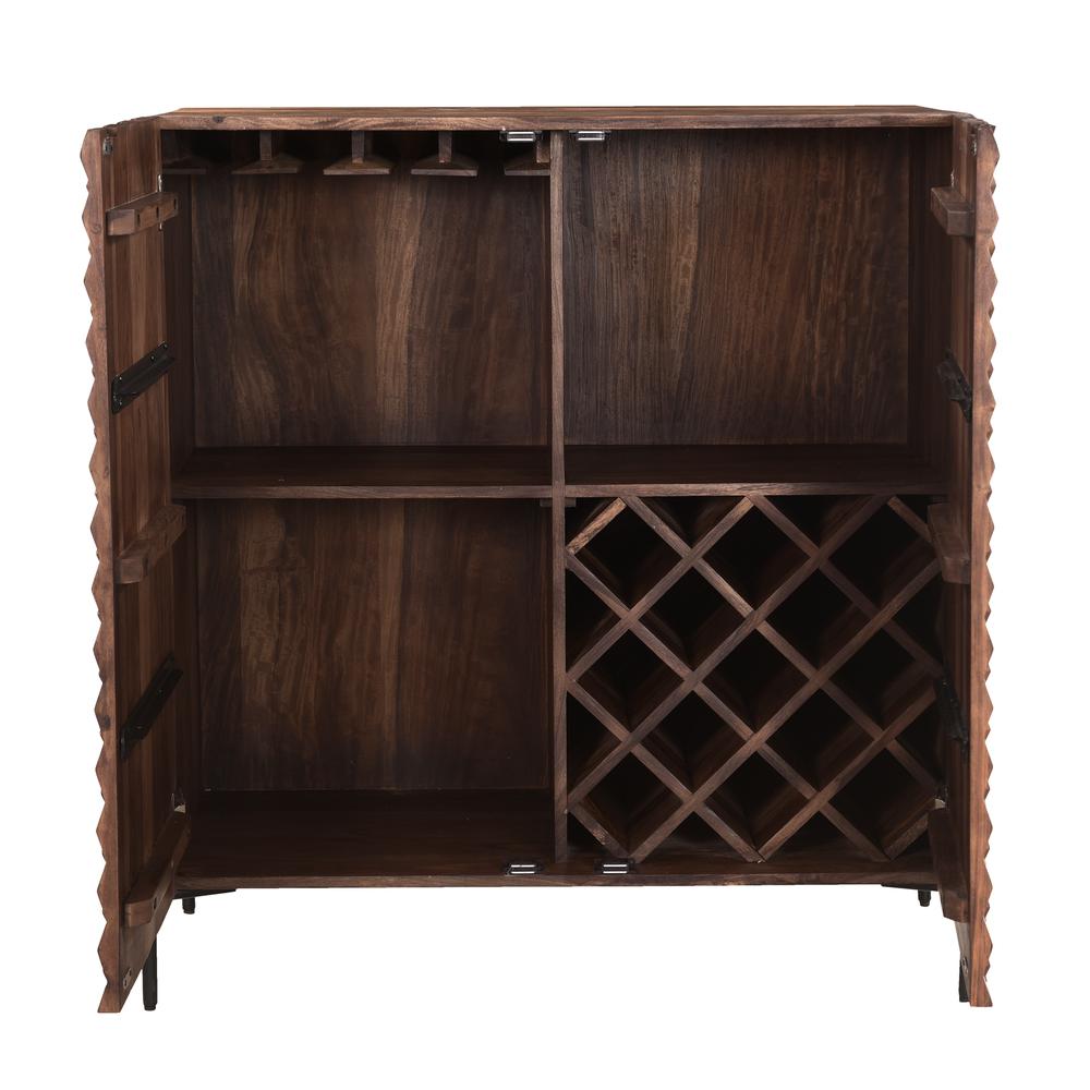 Atwood Exotic Solid Sheesham Wood 2 Door Bar Cabinet with Wine Bottle and Stemware Holder. Picture 4