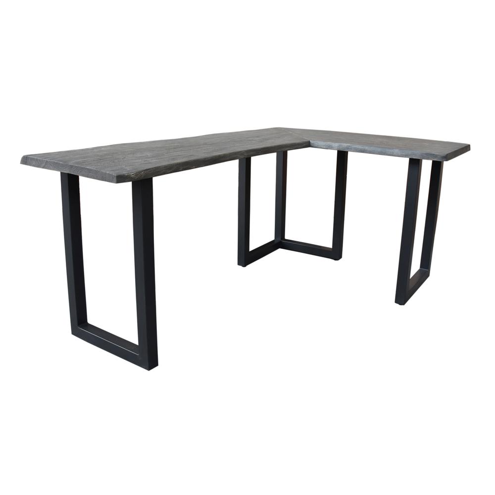 Longfellow Rustic Industrial Style Solid Wood and Iron L Shaped Writing Desk - Grey. Picture 1