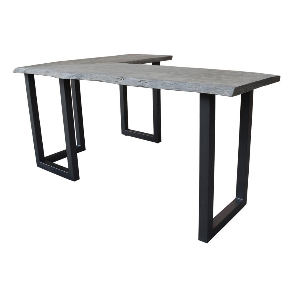 Longfellow Rustic Industrial Style Solid Wood and Iron L Shaped Writing Desk - Grey. Picture 2