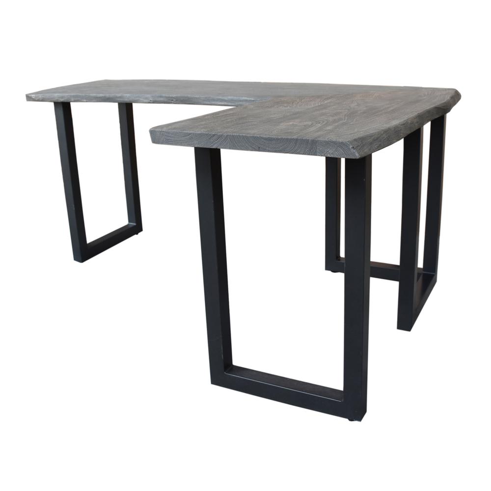 Longfellow Rustic Industrial Style Solid Wood and Iron L Shaped Writing Desk - Grey. Picture 3