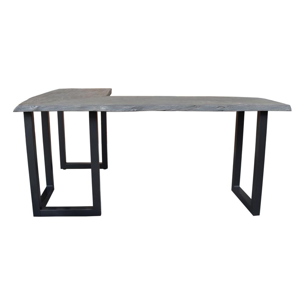 Longfellow Rustic Industrial Style Solid Wood and Iron L Shaped Writing Desk - Grey. Picture 5