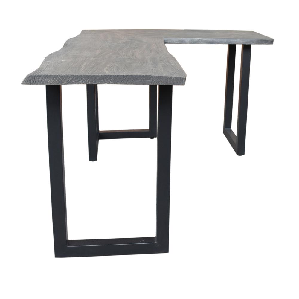 Longfellow Rustic Industrial Style Solid Wood and Iron L Shaped Writing Desk - Grey. Picture 6