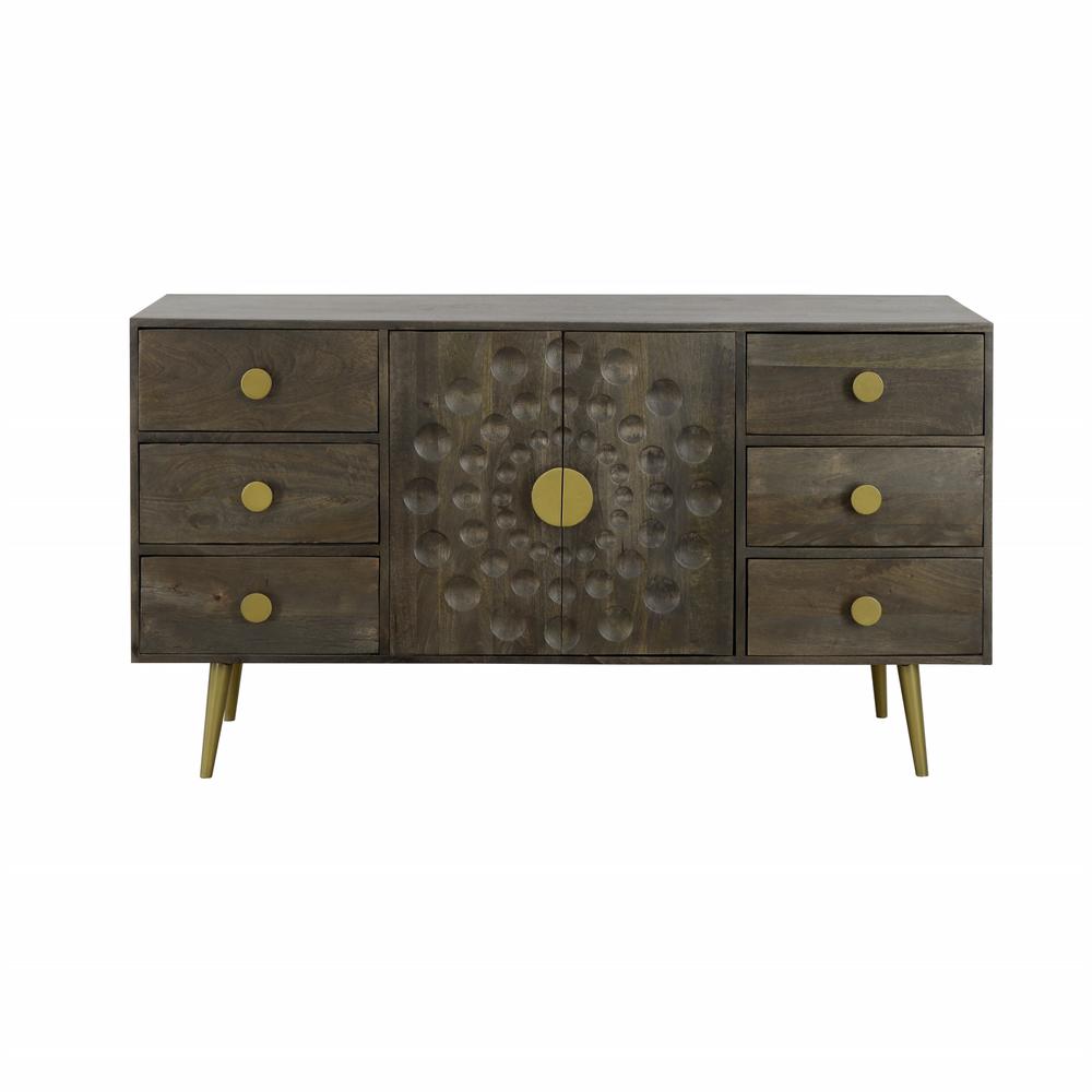 Brooklyn Contemporary Solid Mango Wood & Iron Two Door Six Drawer Credenza. Picture 2