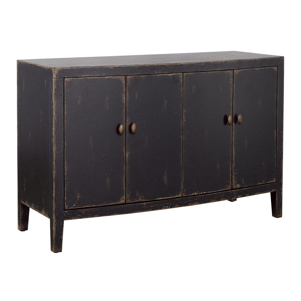 Mina Weathered Black and Brown Four Door Credenza. Picture 1