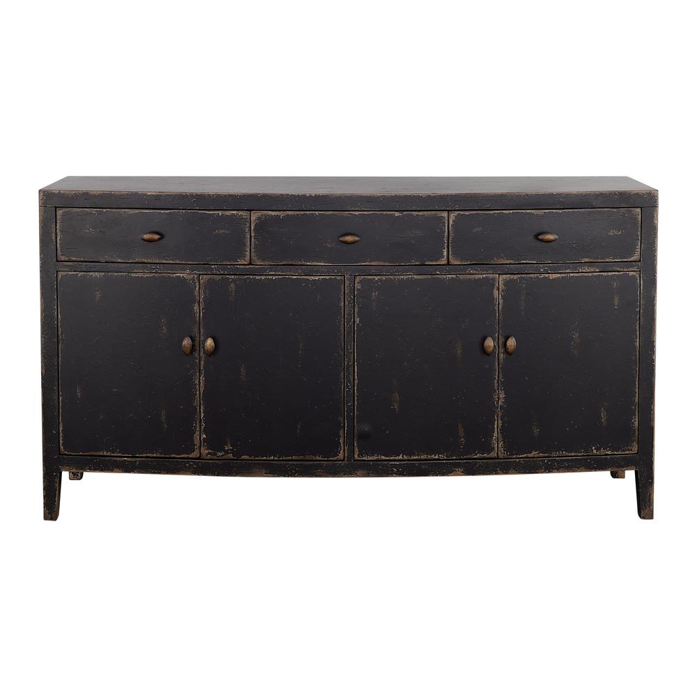 Mina Weathered Black and Brown Four Door Credenza with Three Drawers. Picture 2