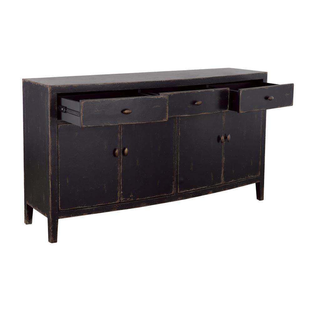 Mina Weathered Black and Brown Four Door Credenza with Three Drawers. Picture 3