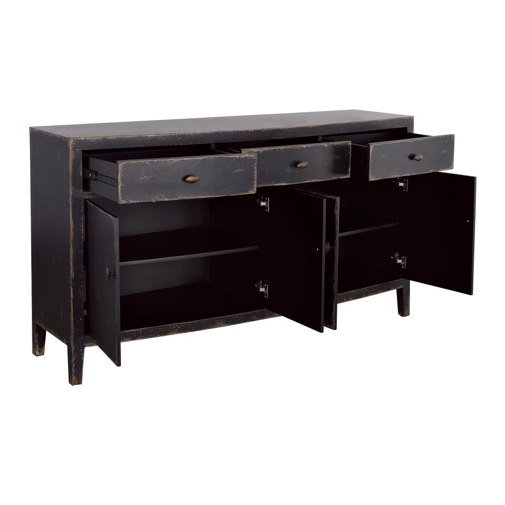 Mina Weathered Black and Brown Four Door Credenza with Three Drawers. Picture 4