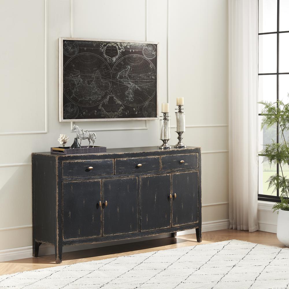 Mina Weathered Black and Brown Four Door Credenza with Three Drawers. Picture 8