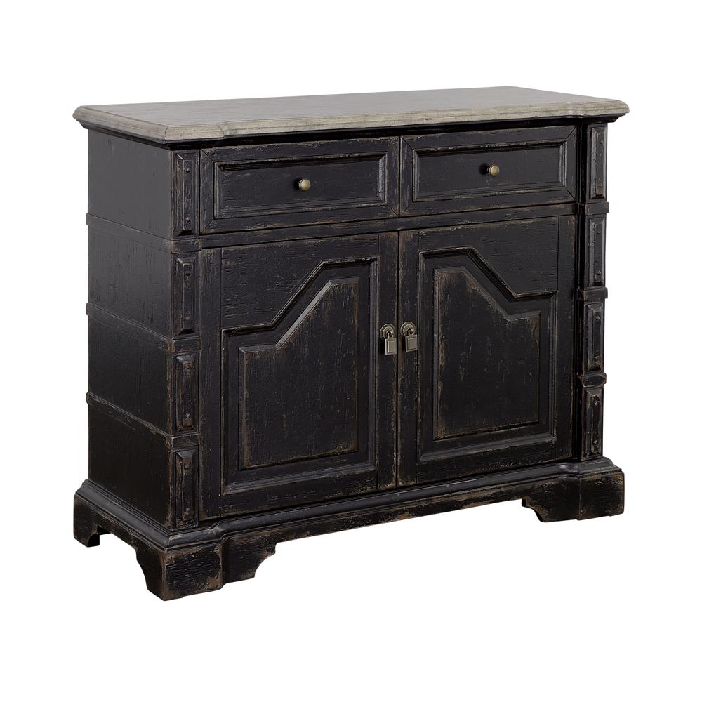 Karsyn Traditional Two Door Cabinet with Two Drawers in Rustic Black Finish. Picture 1