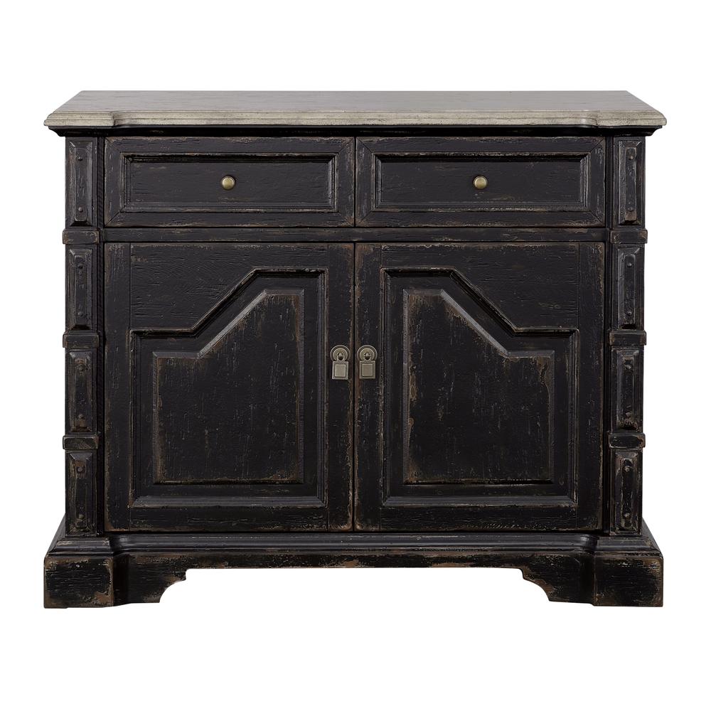 Karsyn Traditional Two Door Cabinet with Two Drawers in Rustic Black Finish. Picture 2