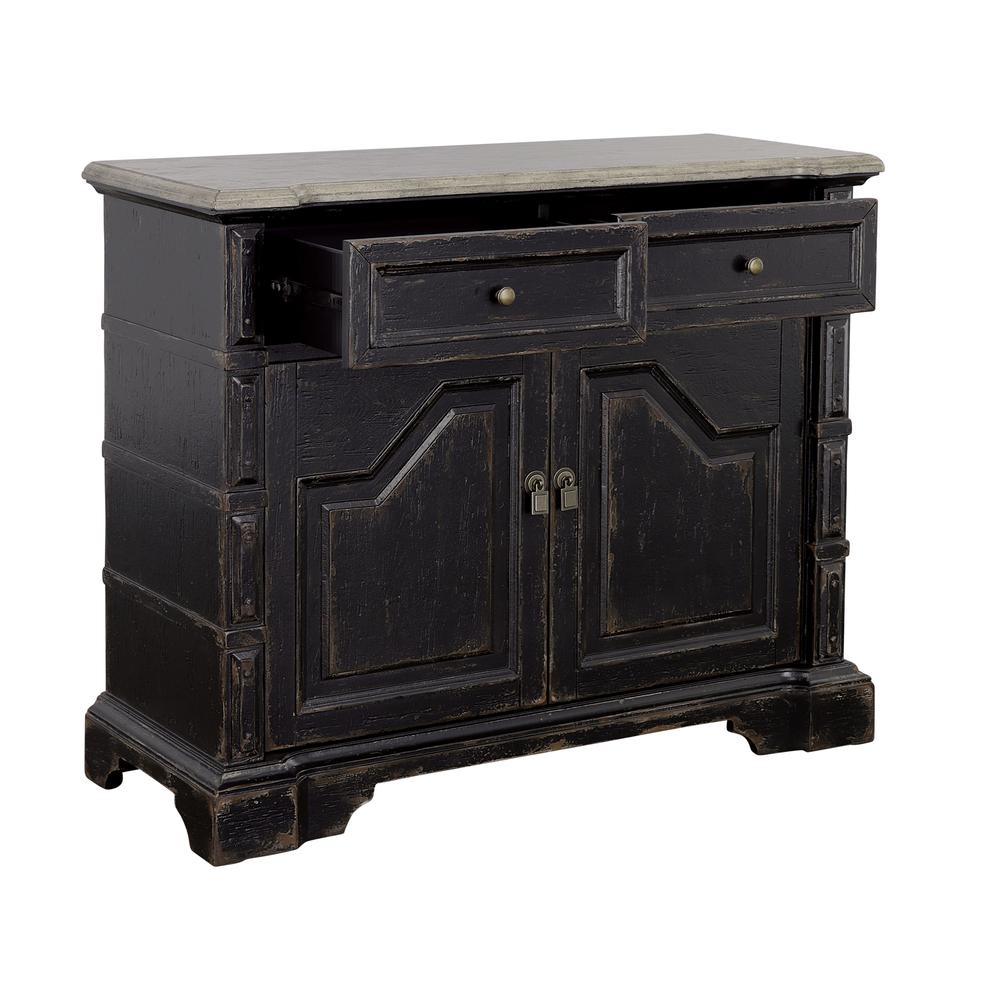 Karsyn Traditional Two Door Cabinet with Two Drawers in Rustic Black Finish. Picture 3