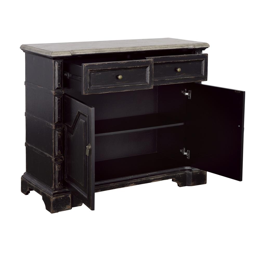 Karsyn Traditional Two Door Cabinet with Two Drawers in Rustic Black Finish. Picture 4
