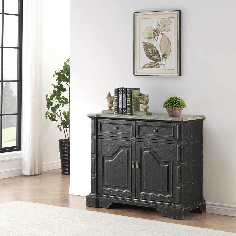 Karsyn Traditional Two Door Cabinet with Two Drawers in Rustic Black Finish. Picture 8