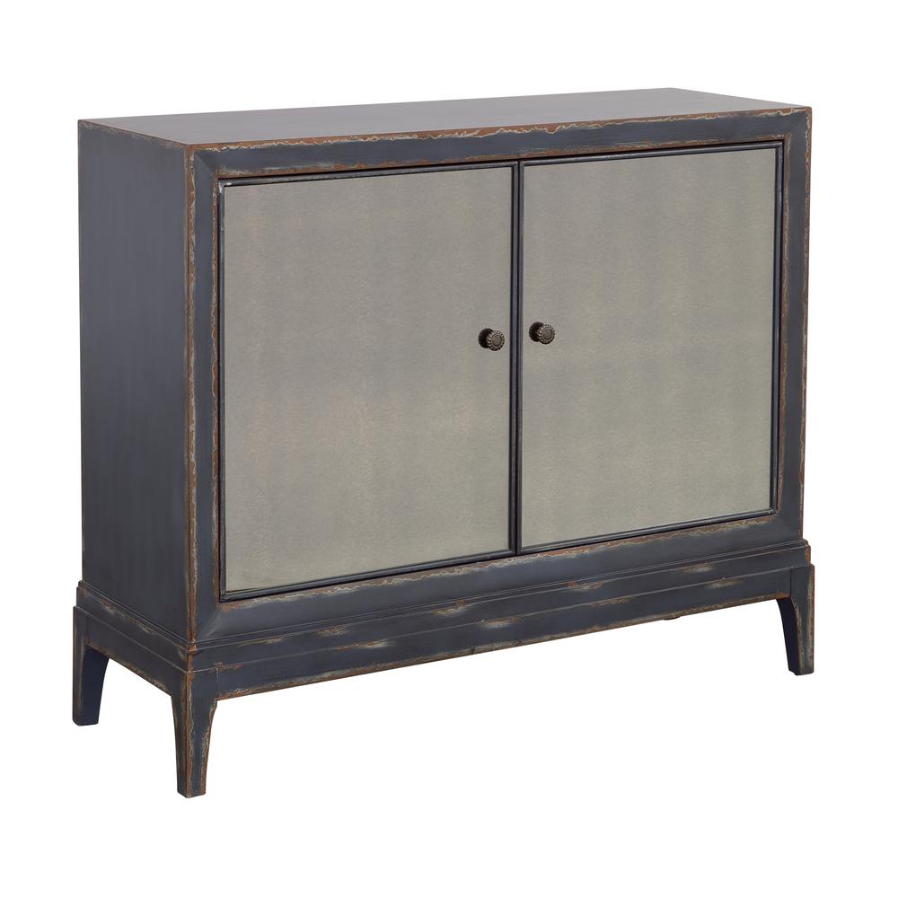 Boone Textured Dark Blue Two Door Cabinet with Smoked Glass Inlay. Picture 1
