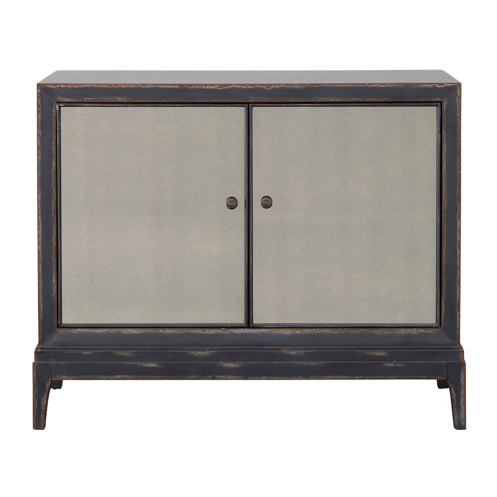 Boone Textured Dark Blue Two Door Cabinet with Smoked Glass Inlay. Picture 2