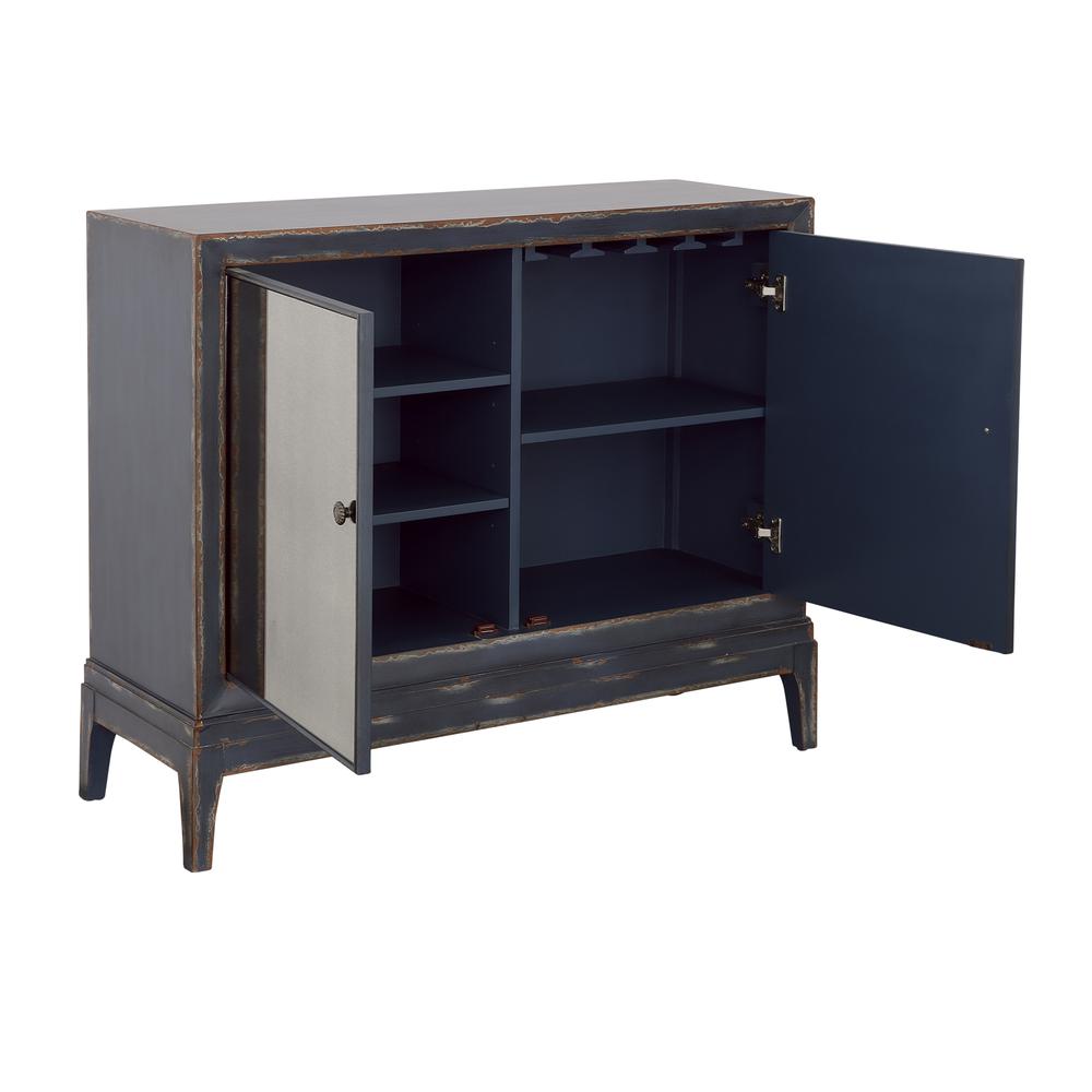 Boone Textured Dark Blue Two Door Cabinet with Smoked Glass Inlay. Picture 3
