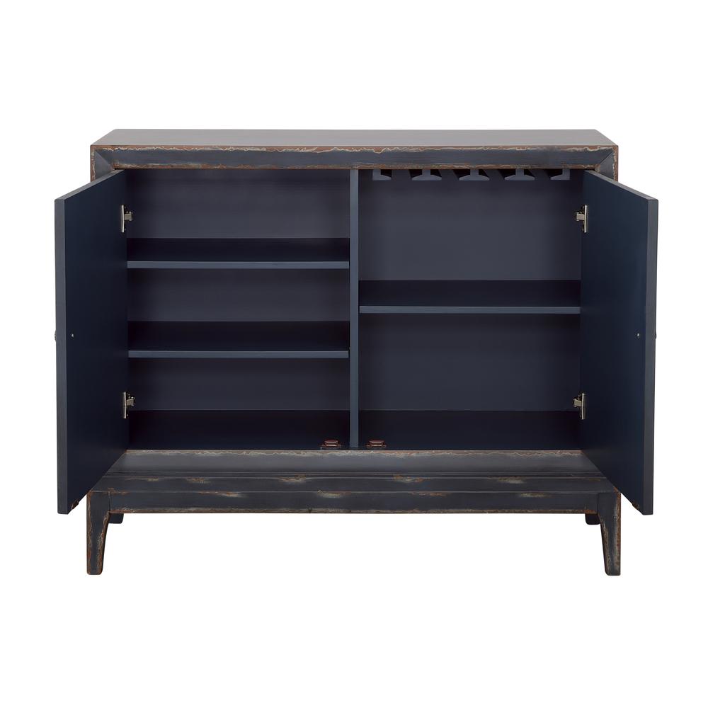 Boone Textured Dark Blue Two Door Cabinet with Smoked Glass Inlay. Picture 4