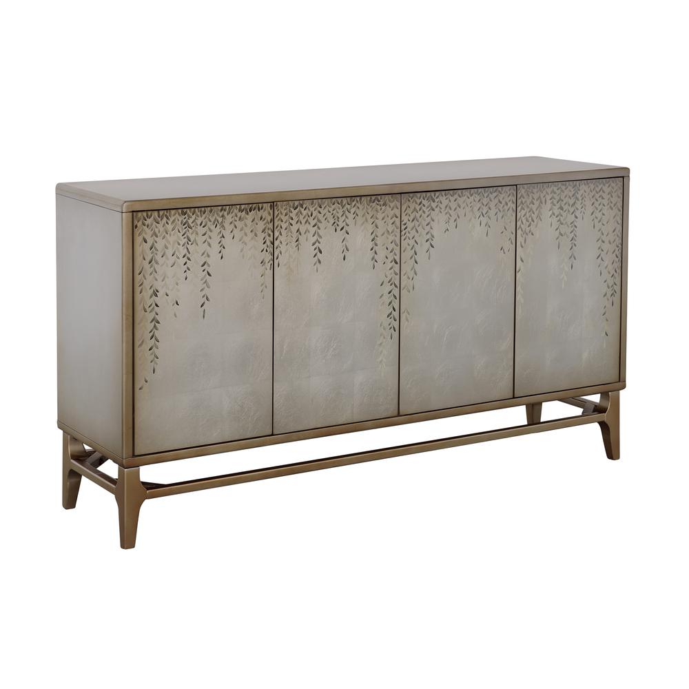 Lylah Transitional Dreamscape Gold Four Door Credenza with Silverleaf Finish. Picture 1