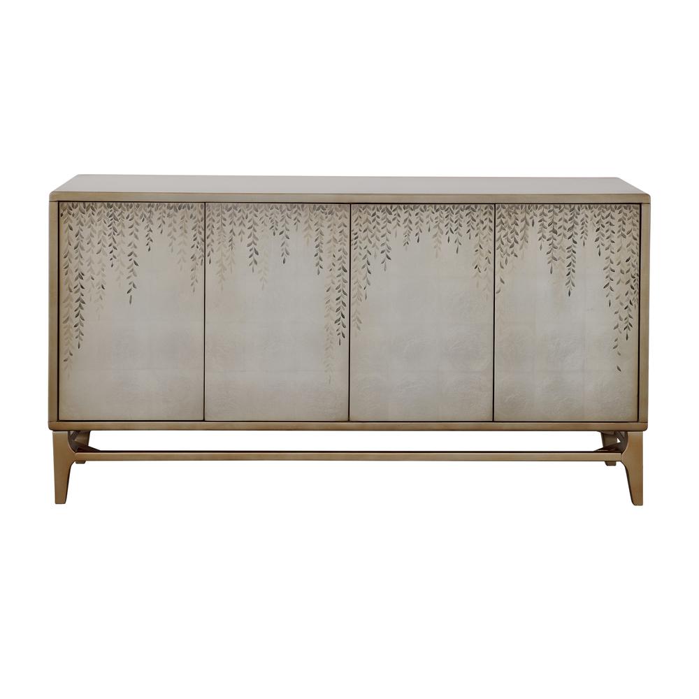 Lylah Transitional Dreamscape Gold Four Door Credenza with Silverleaf Finish. Picture 2