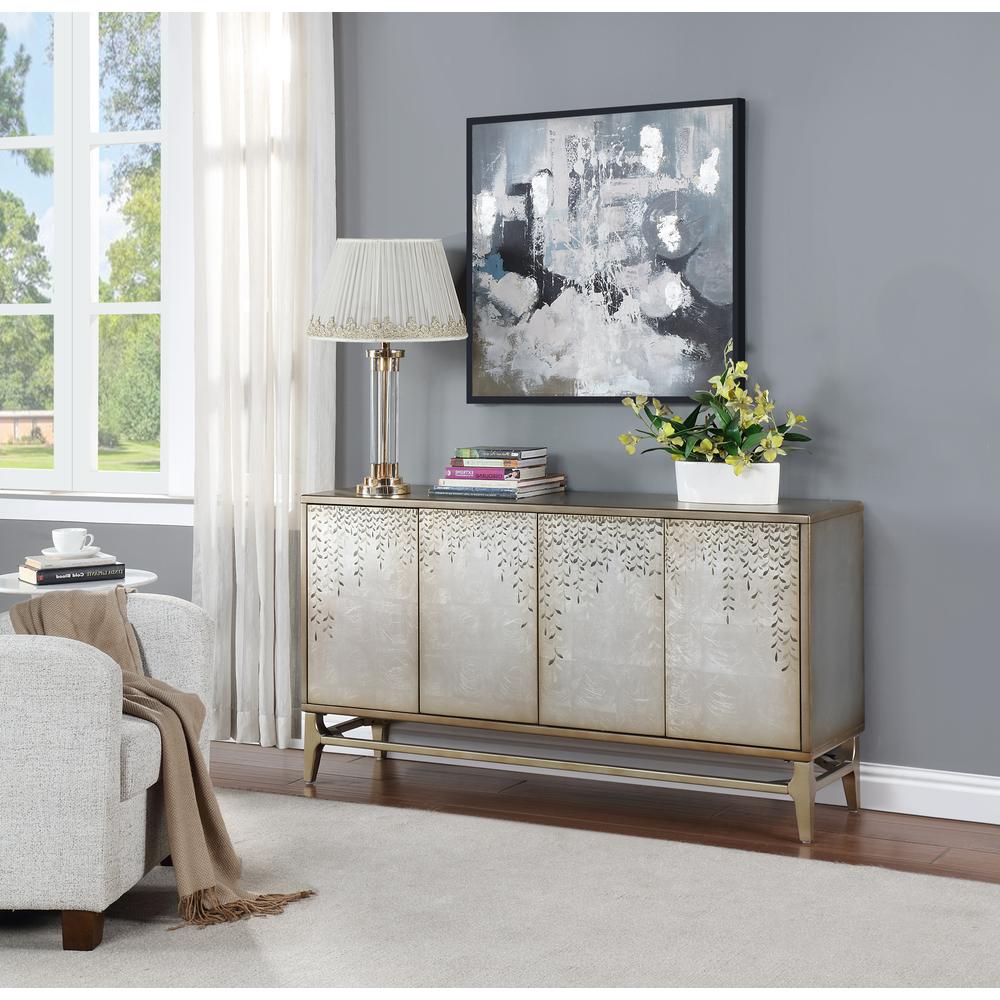 Lylah Transitional Dreamscape Gold Four Door Credenza with Silverleaf Finish. Picture 7