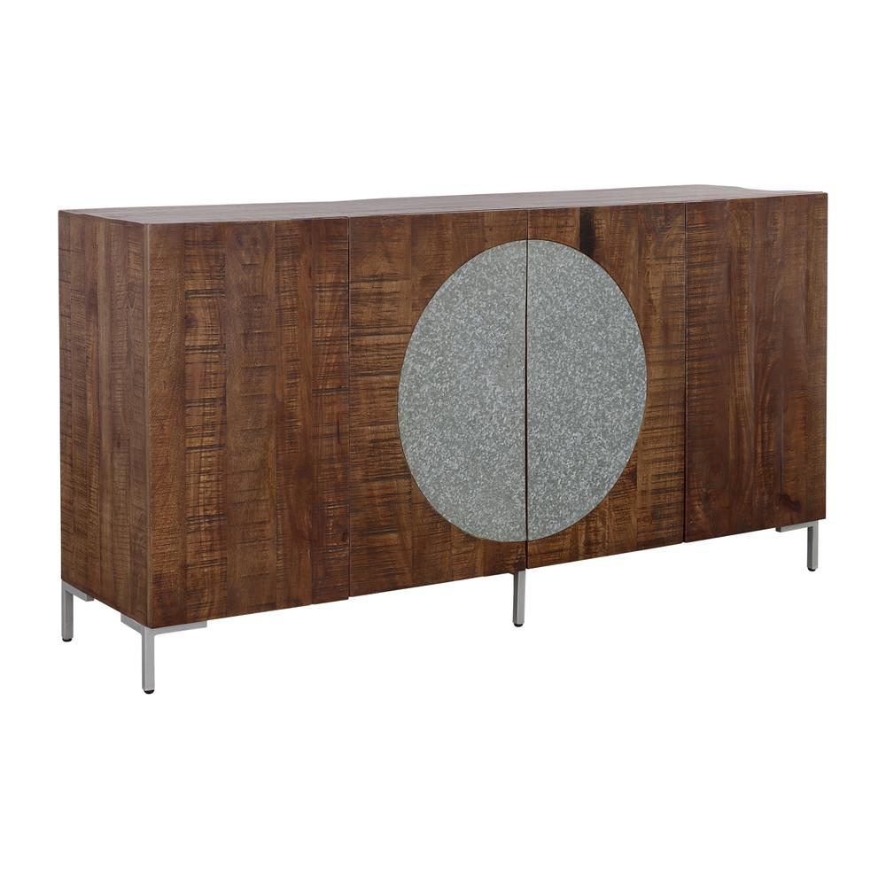 Industrial Style Solid Wood Four Door Credenza with Metal Details. Picture 1