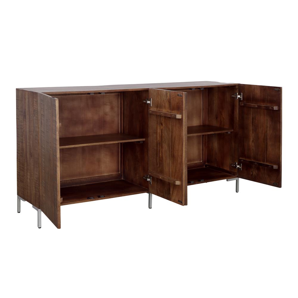 Industrial Style Solid Wood Four Door Credenza with Metal Details. Picture 3