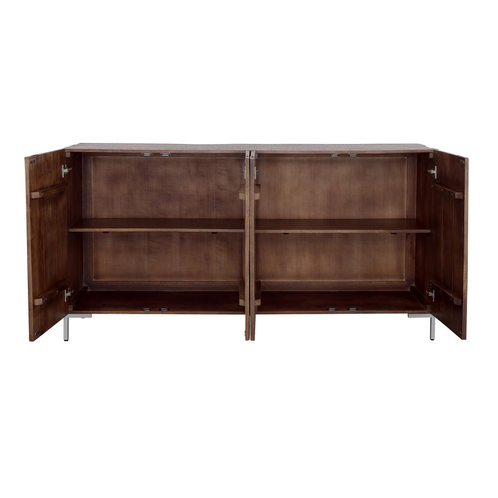 Industrial Style Solid Wood Four Door Credenza with Metal Details. Picture 4