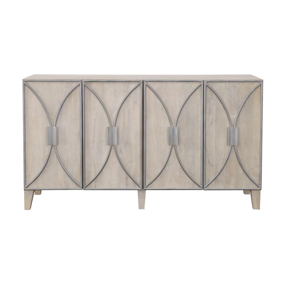 Contemporary Whitewash Four Door Credenza with Metal Detailing. Picture 2