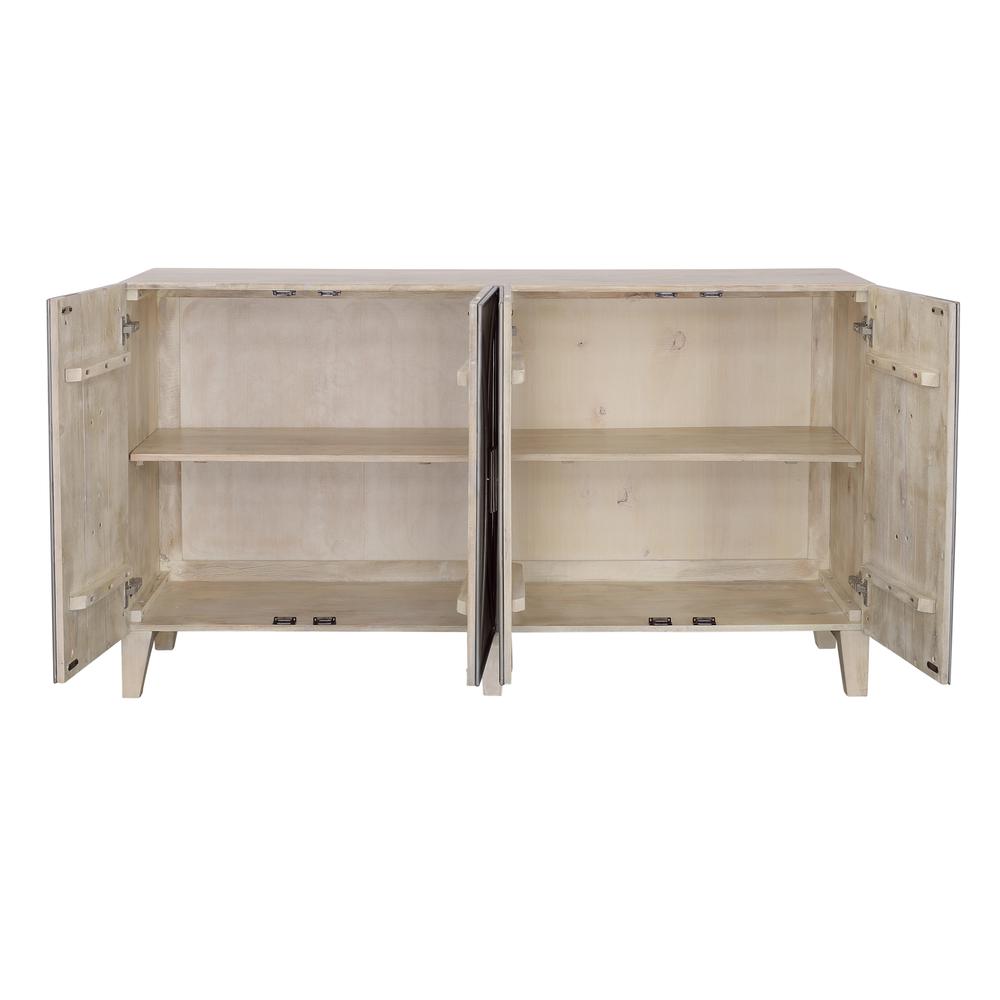 Contemporary Whitewash Four Door Credenza with Metal Detailing. Picture 4