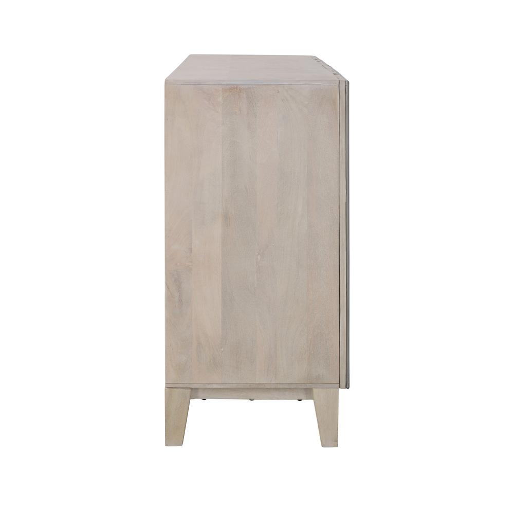 Contemporary Whitewash Four Door Credenza with Metal Detailing. Picture 5