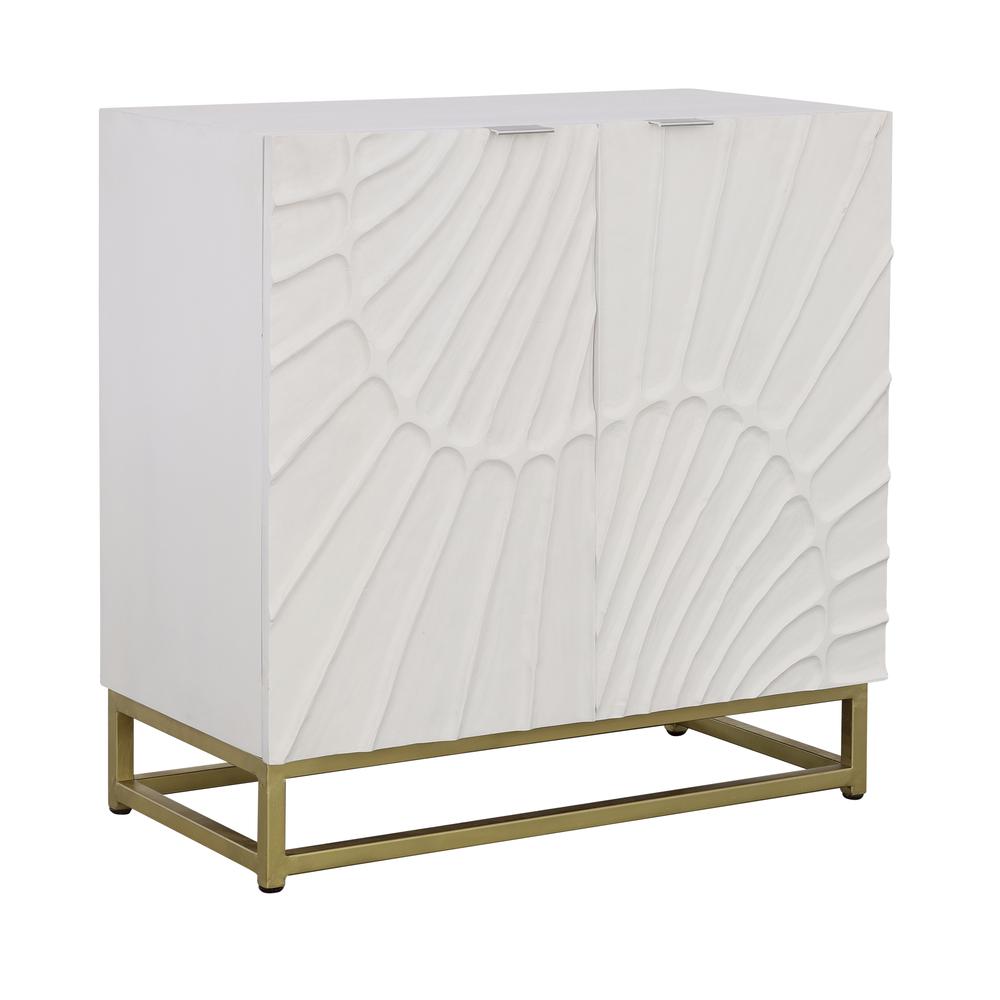 Modern White Storage Cabinet with Gold Painted Metal Base. Picture 1
