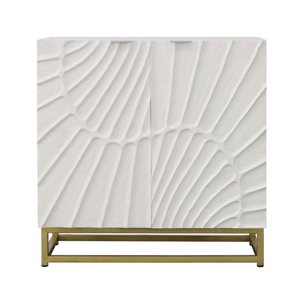 Modern White Storage Cabinet with Gold Painted Metal Base. Picture 2