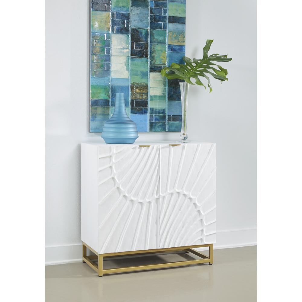 Modern White Storage Cabinet with Gold Painted Metal Base. Picture 7