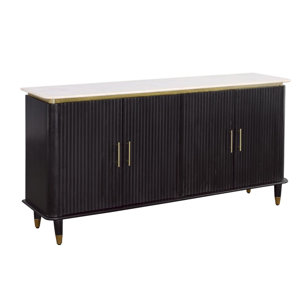 Davina Transitional Black & Gold Four Door Credenza with Marble Top. Picture 1