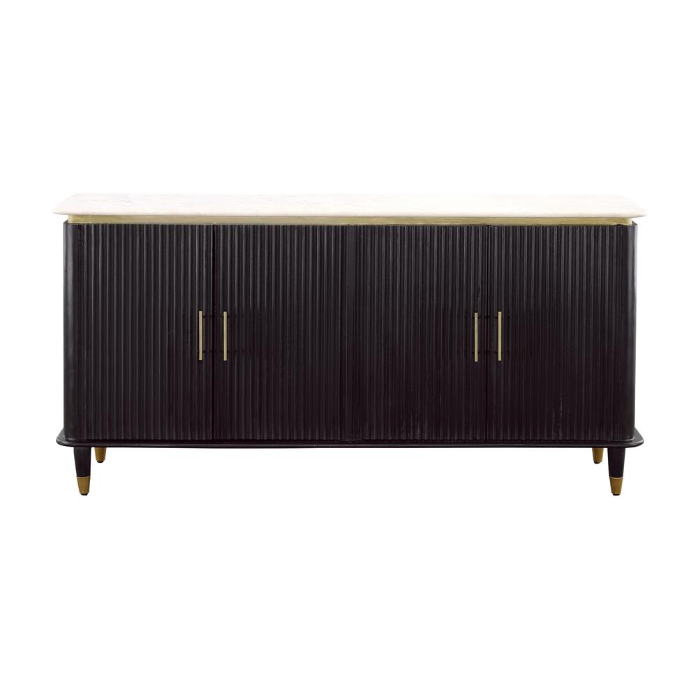 Davina Transitional Black & Gold Four Door Credenza with Marble Top. Picture 2